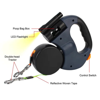 DualWalk Pro – Dual Retractable Dog Lead with LED Light & 360° Swivel